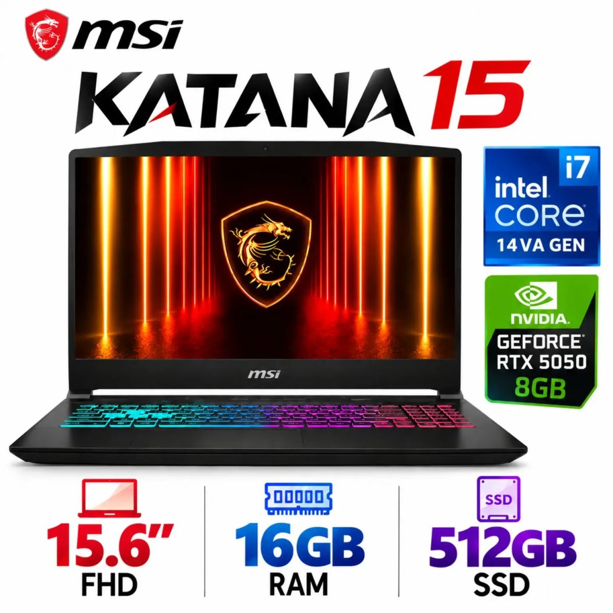 Msi - MSI Katana 15 HX Core i7-14650HX, 16GB RAM, 512GB SSD, RTX 5050 8GB, 15.6″ FHD, Windows 11