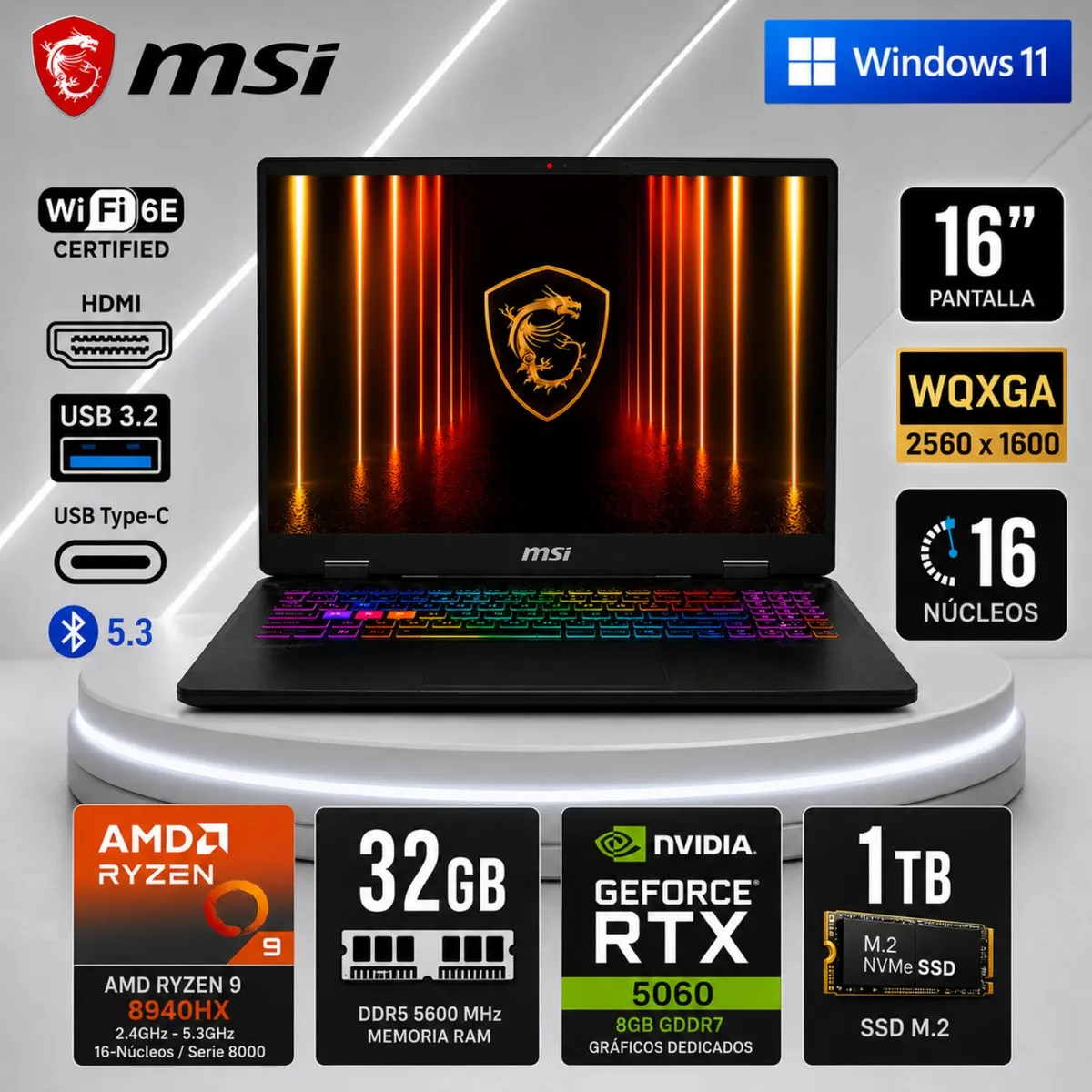 Msi - MSI CROSSHAIR A16 HX D8WFKG GAMING AMD RYZEN 9 8940HX 1TB SSD 32GB DDR5 ,16 WQXGA NVIDIA GEFORCE RTX 5060