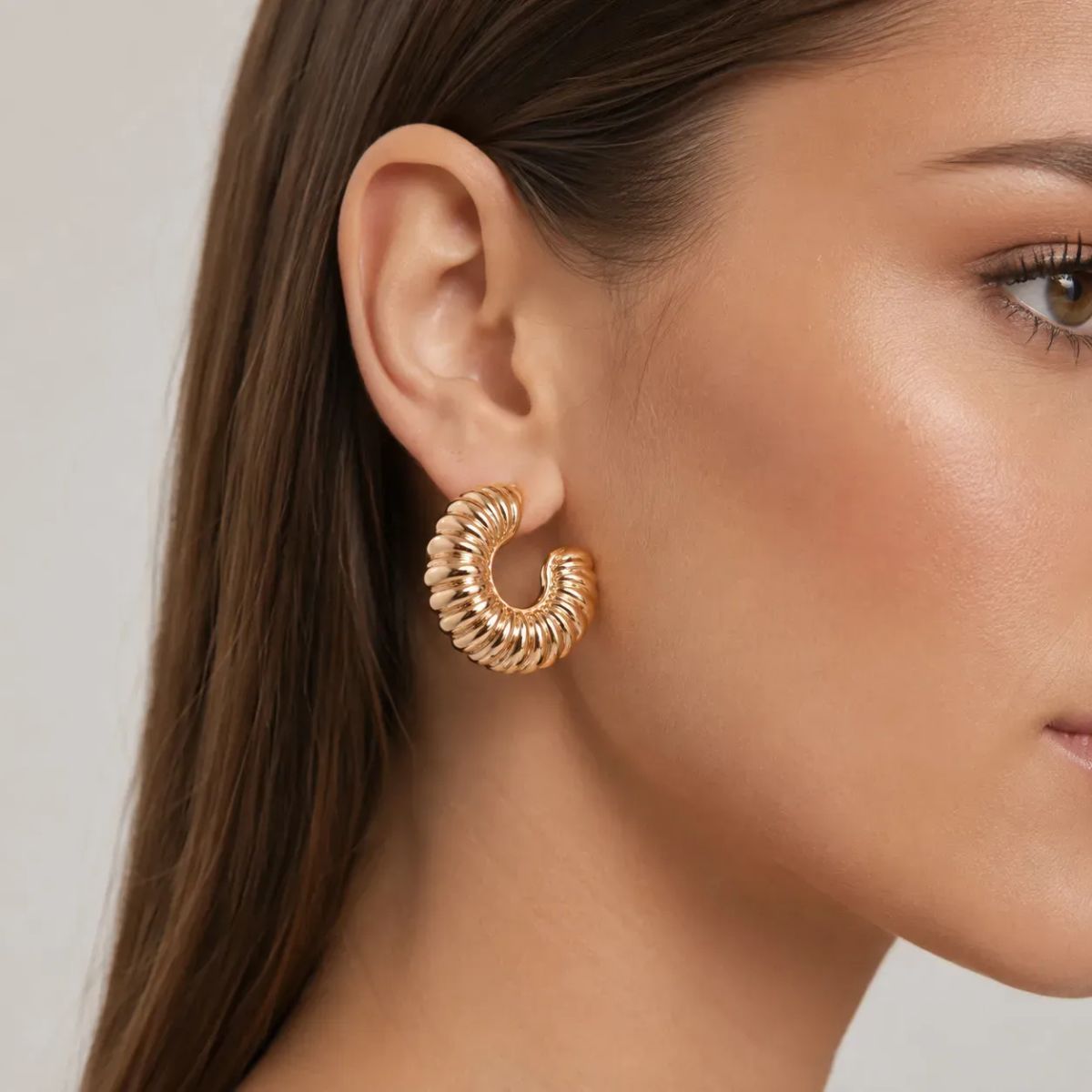 GENERICO - Aretes Argolla Chunky Acanalados Oro Rosa Mujer Elegantes