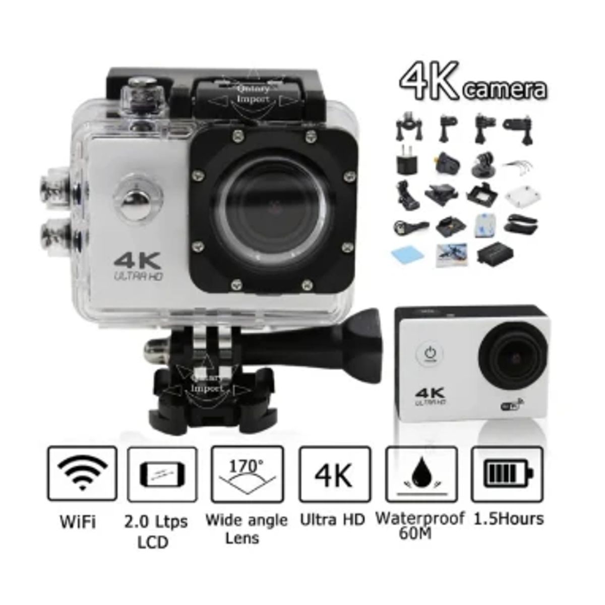 Cámara Deportiva de acción 4k 16 Mp Wifi Acuático Deportes Videos Color BLANCO MOD SQ-Y03, marca SEISA - Foto 2