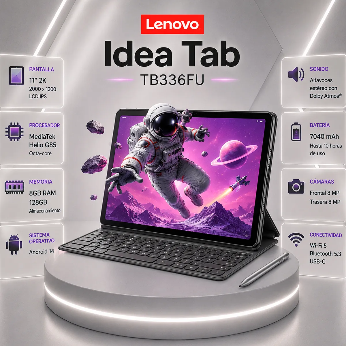 LENOVO - TABLET LENOVO IDEA TAB TB336FU 8GB 128GB WIFI 11" (2560X1600) IPS 90HZ LUNA GREY