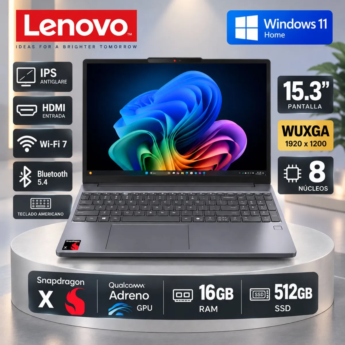 LENOVO - LENOVO IDEAPAD SLIM 3 15Q8X10 SNAPDRAGON X 512GB SSD 16GB DDR5 15.3 WUXGA  WIN 11 83N3006BUS