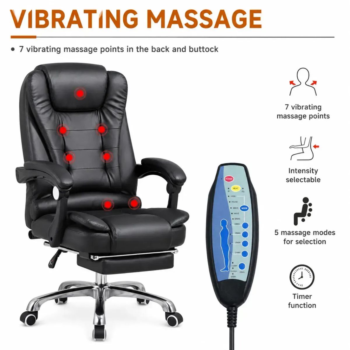 GENERICO - Silla Gerencial Ergonómica con 7 Vibromasajes Premium Reclinable y Ajustable en color Negro