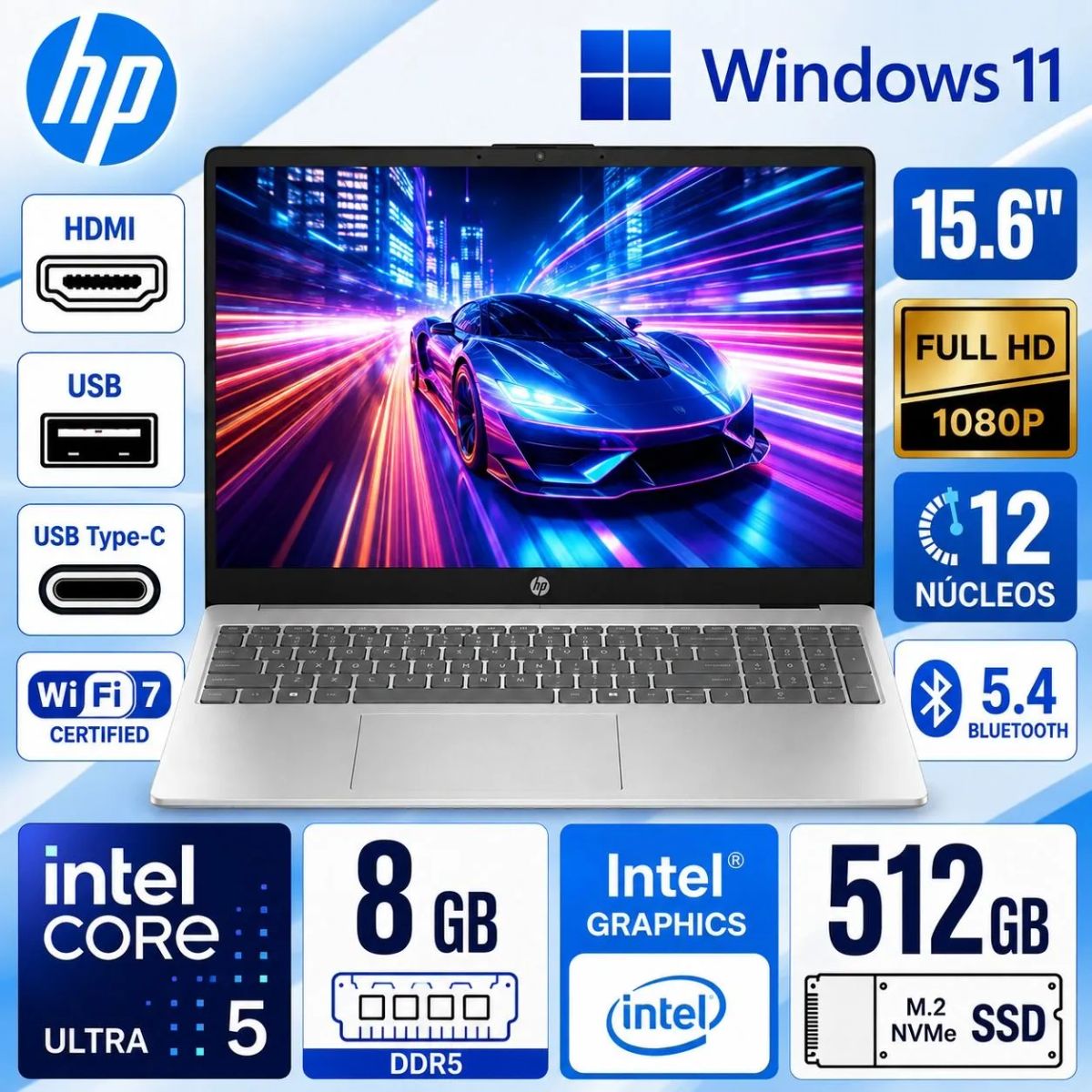 HP - LAPTOP HP 15-FD2050WM Core Ultra 5 255U 512GB  8GB 15.6" 144Hz TOUCHSCREEN WIN 11