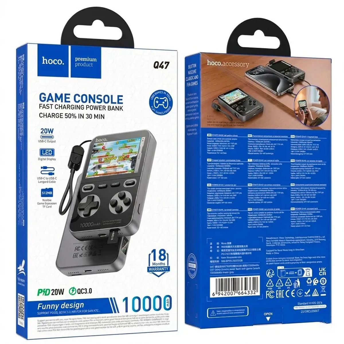 HOCO - Power Bank 10000mAh Con Consola De Juegos Y Carga Rápida 20W