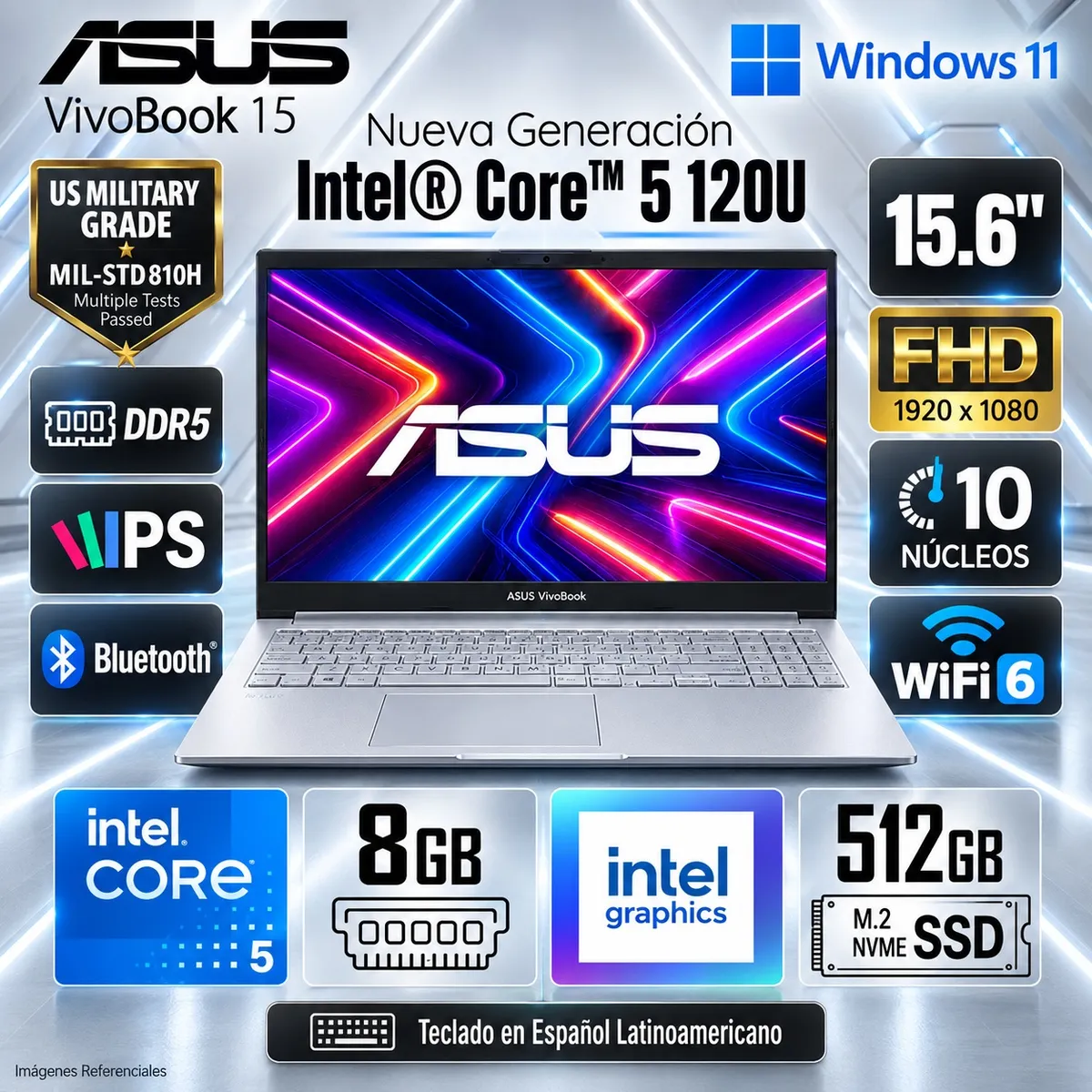 ASUS - Laptop ASUS Vivobook 15 Intel Core 5 120U 8GB DDR5 512GB SSD 15.6" FHD Win11    X1504VA-BQ4451
