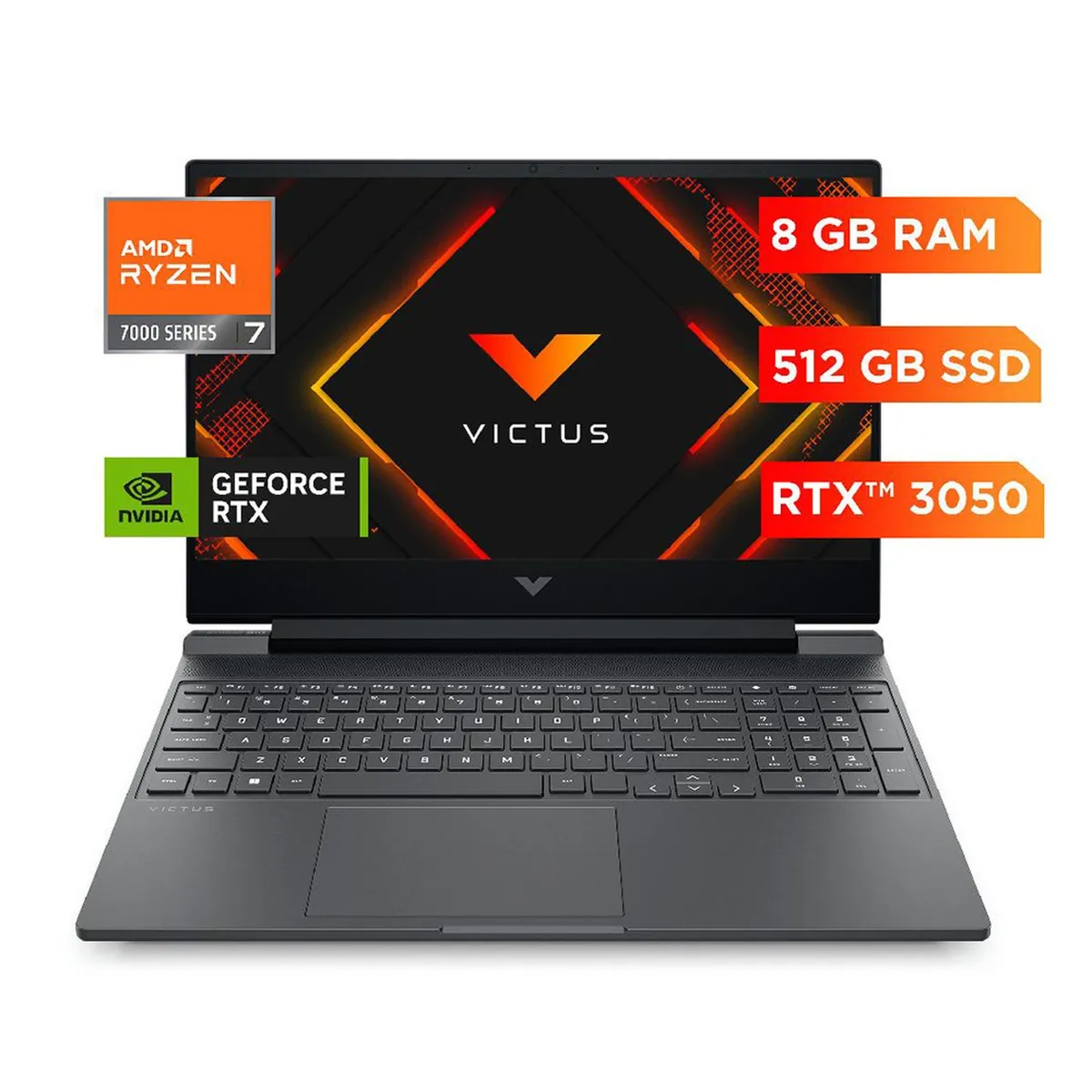 HP - Laptop gamer HP Victus 15-fb3019la, 15.6", Ryzen 7 7445HS, SSD 512GB, 8GB RAM, RTX 3050, FreeDos - s