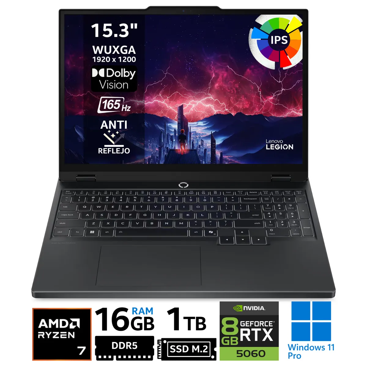 LENOVO - Laptop Lenovo Legion 5 15AHP10, 15.3" WUXGA IPS 165Hz, Ryzen 7 260, RAM 16GB, SSD 1TB, RTX 5060, Win