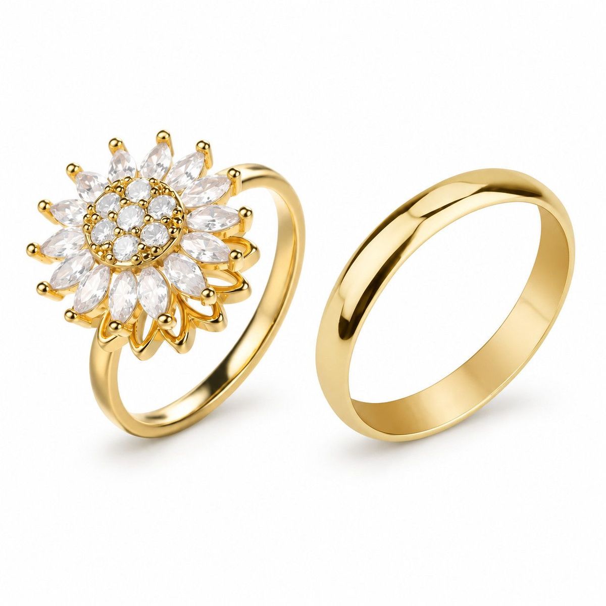 GENERICO - Anillo Girasol Mujer Dorado con Brillos Elegante Regalo