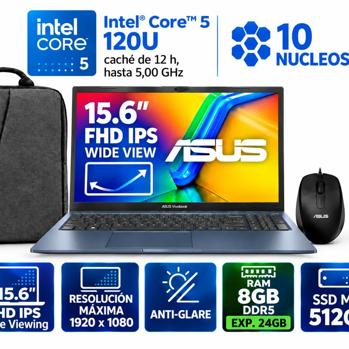 ASUS - NB ASUS Vivobook 15  15.6" FHD WideView IPS/Core 5-120U 5.0G/8GB DDR5/512GB SSD M.2 