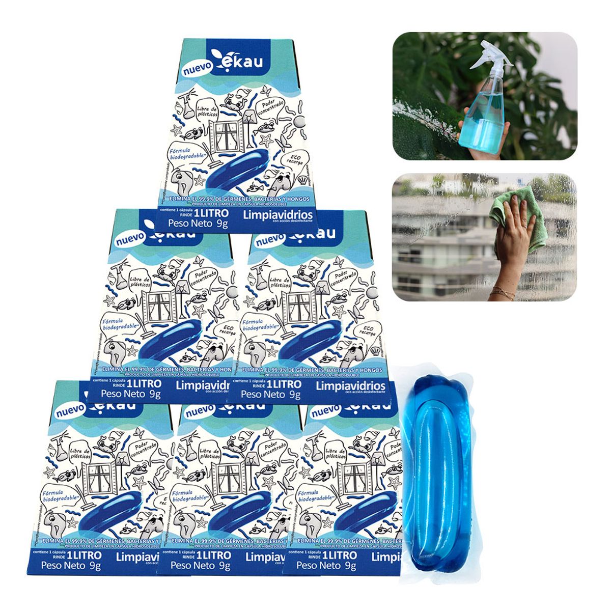 Sixpack Limpiavidrios en Cápsula Ekau, marca EKAU - Foto Principal