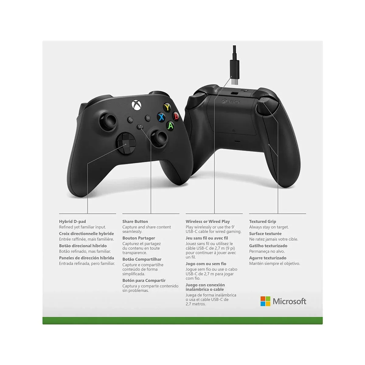 MICROSOFT - Control xbox wireless + Cable USB - negro xbox serie x, one, one s y windows 10