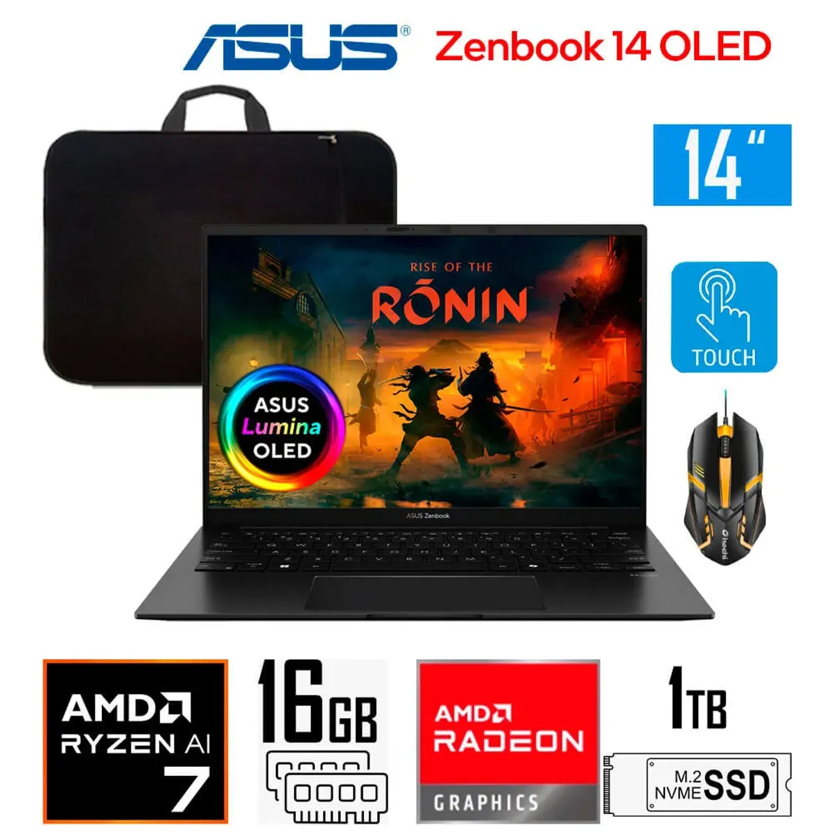 ASUS - Laptop Asus Zenbook 14 OLED TACTIL Ryzen AI 7-445 AMD Radeon Graphics Ram 16gb 1tb Win11
