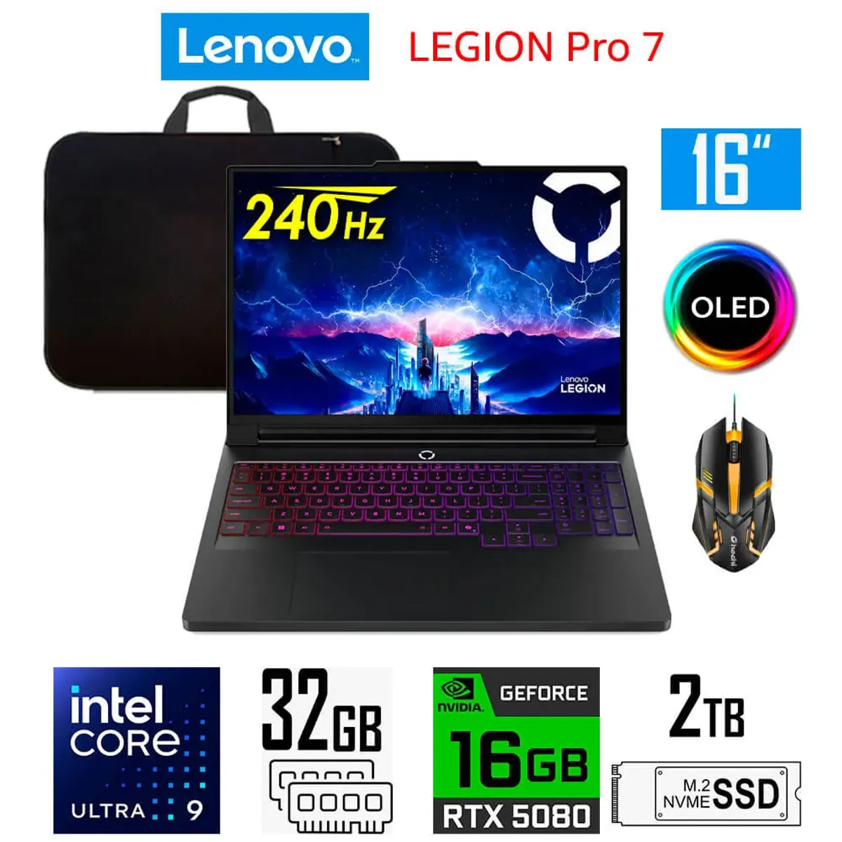 LENOVO - Laptop gamer Lenovo Legion Pro 7 intel core Ultra 9-275HX Nvidia RTX5080 Ram 32gb 2tb 16″ OLED 240Hz