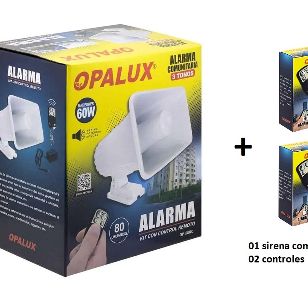 OPALUX - SIRENA COMUNITARIA  BLANCA OPALUX 60W CON  2 CONTROLES 3TONOS 100-240V 12V