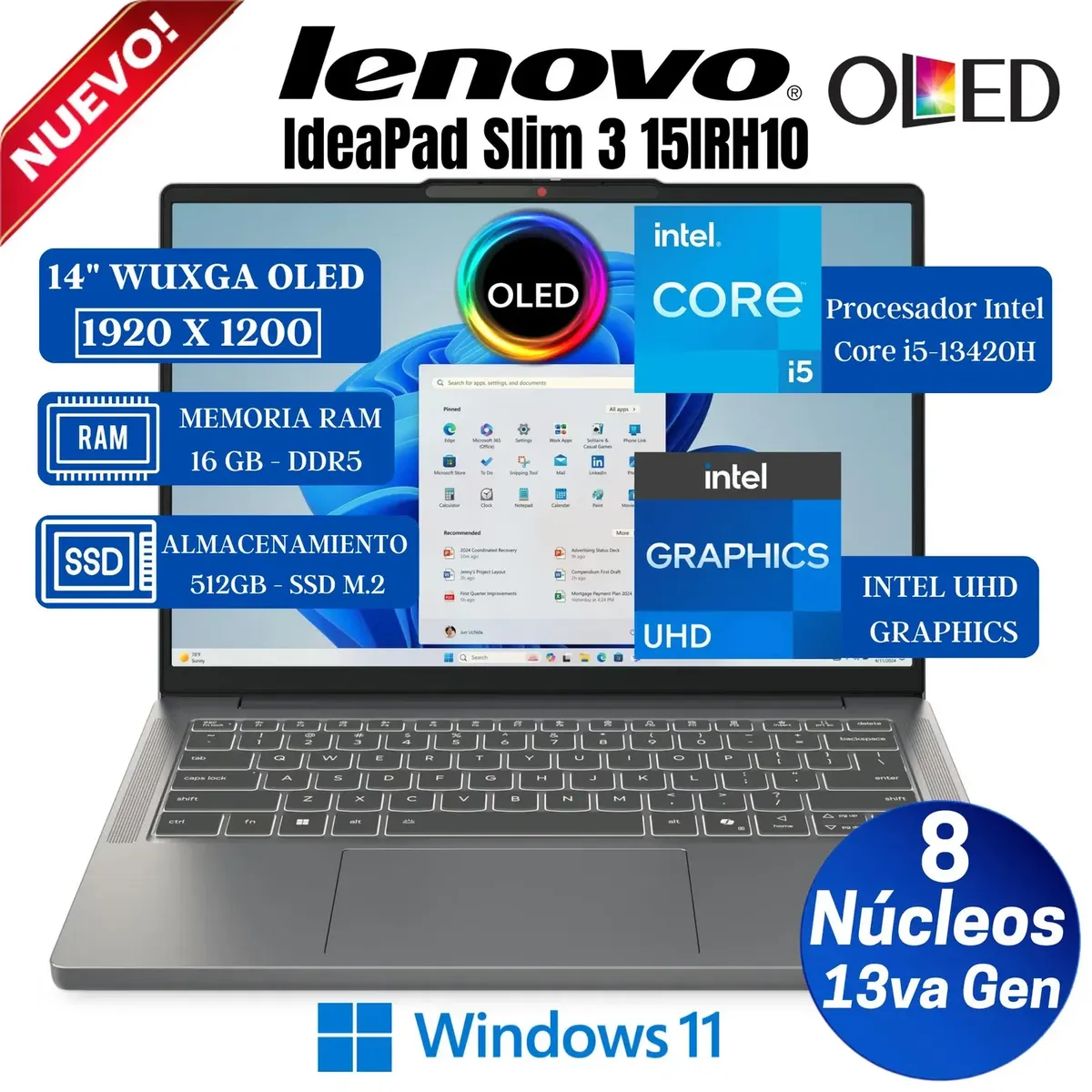 LENOVO - Laptop Lenovo Ideapad Slim 3 14IWC11 14” OLED WUXGA, Core 5-320, Ram 16GB, Ssd 512GB, Win 11