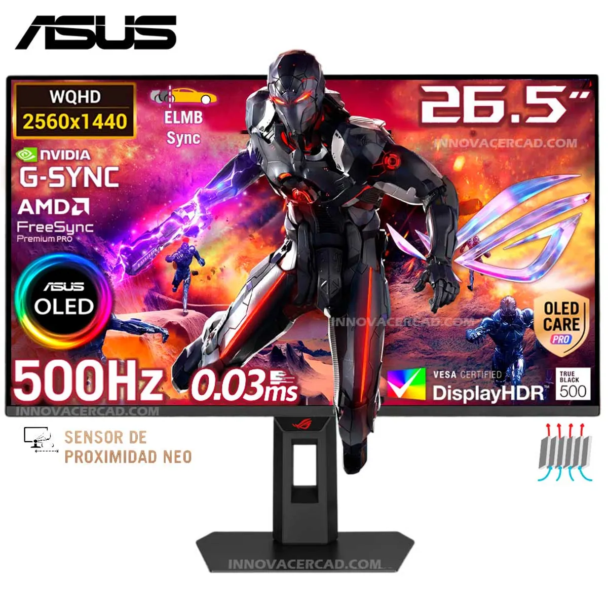 ASUS - Monitor ASUS Rog Strix XG27AQDPG, 26.5" QD-OLED, 2K QHD, 500Hz, 0.03ms, HDR 500 TrueBlack G-Sync