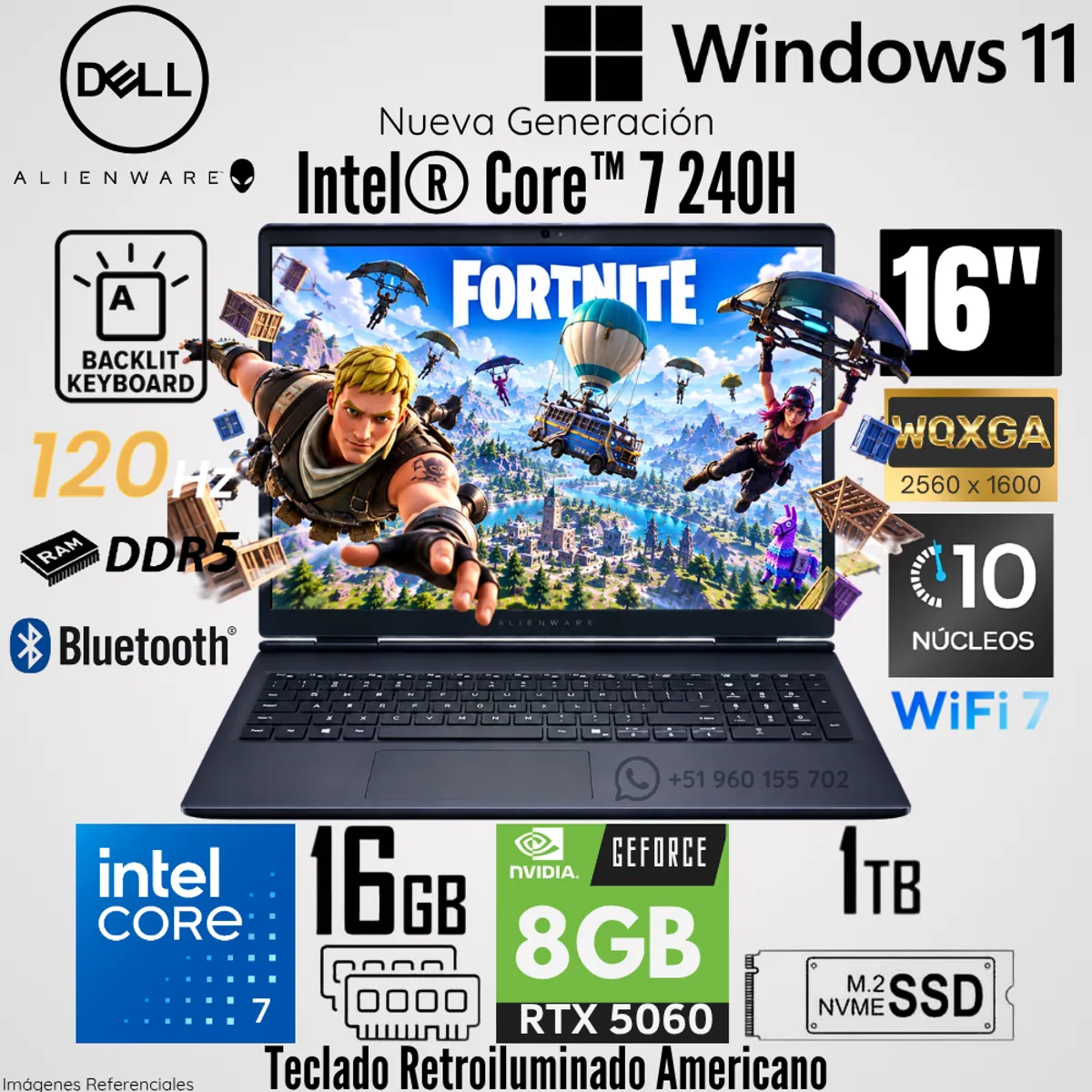 Dell - Laptop Dell Alienware 16 Aurora AC16250 Intel Core 7 240H 16GB RAM 1TB SSD RTX 5060-8GB 16"  WQXGA
