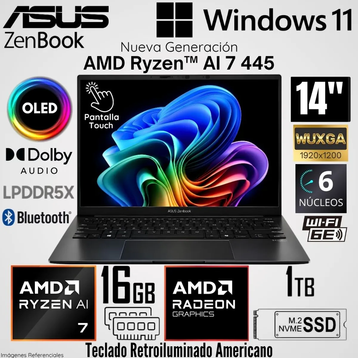 ASUS - Laptop Asus Zenbook UM3406GA-WS76T AMD Ryzen AI 7 445 16GB RAM 1TB SSD 14"  WUXGA OLED Táctil