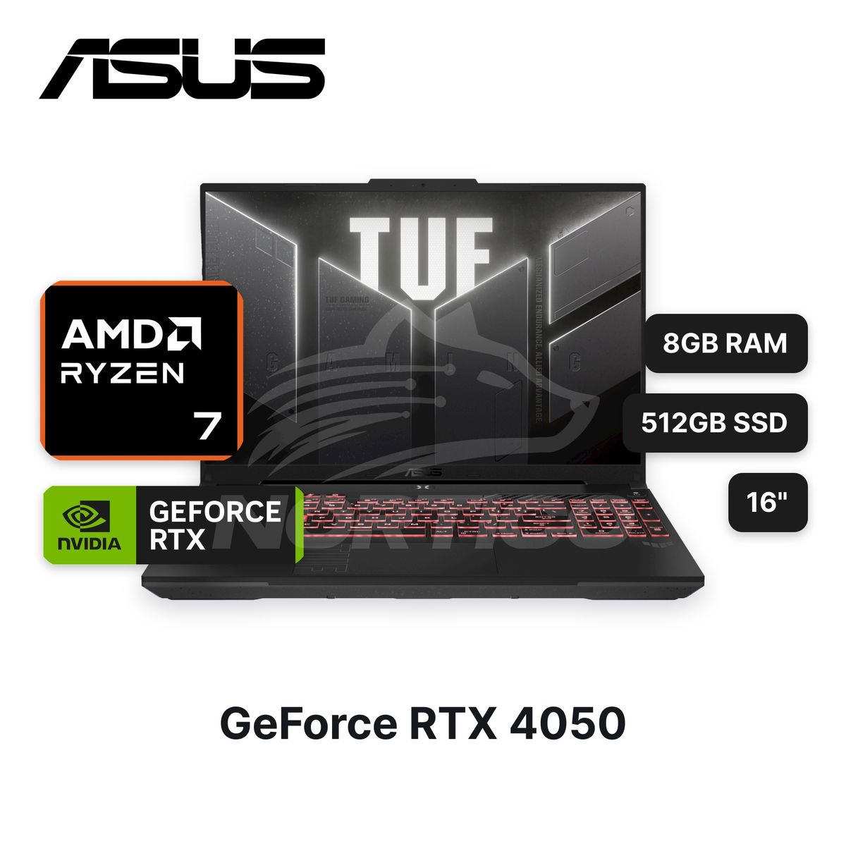 ASUS - Laptop ASUSTUFGaming A16 FA607NUQ Ryzen 7-170 8GB 512GB SSD RTX 4050 16" (90NR0QF3-M00E50)