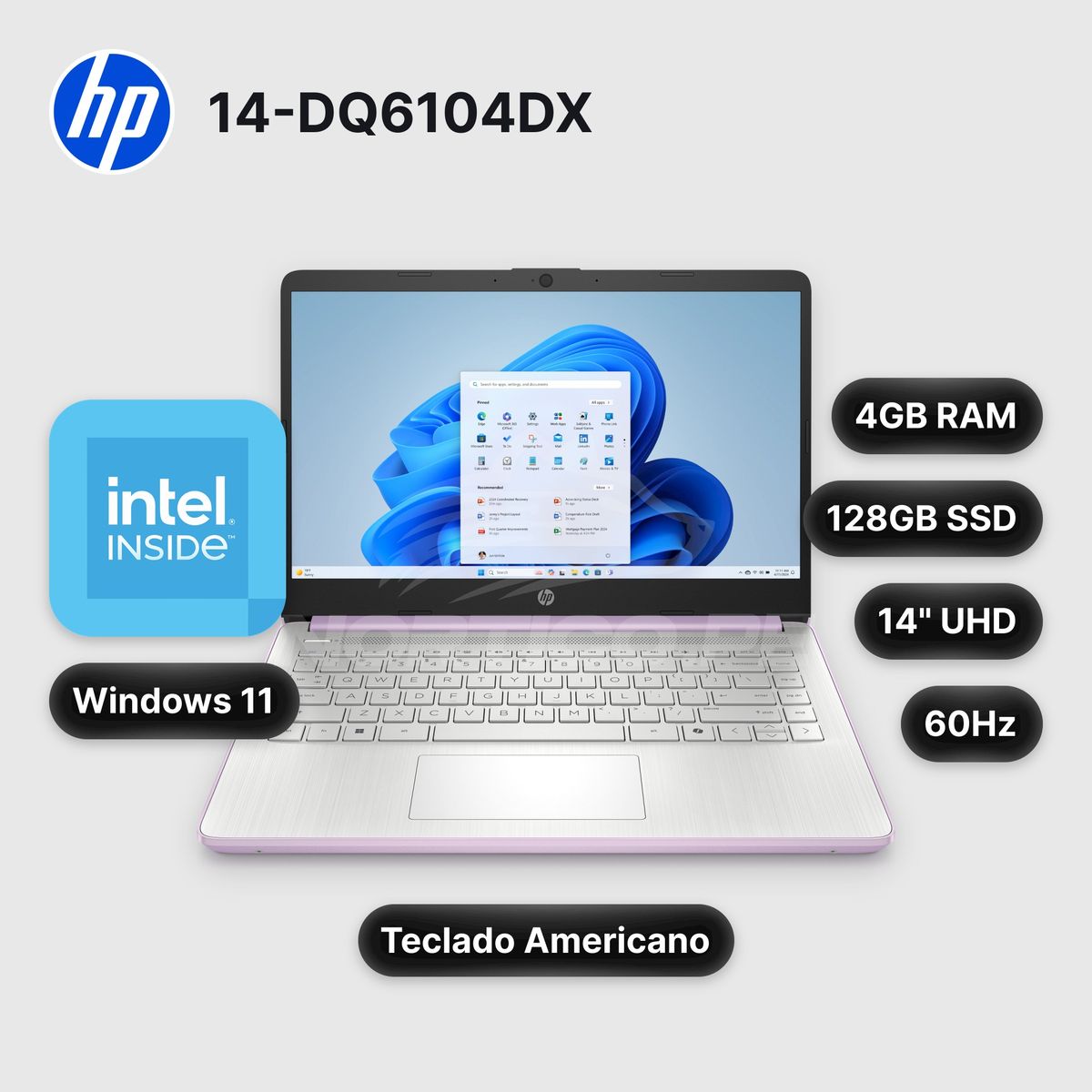 HP - Laptop HP 14-DQ6104DX N150 4GB128GBUFS 14" (D0SN8UA#ABA)