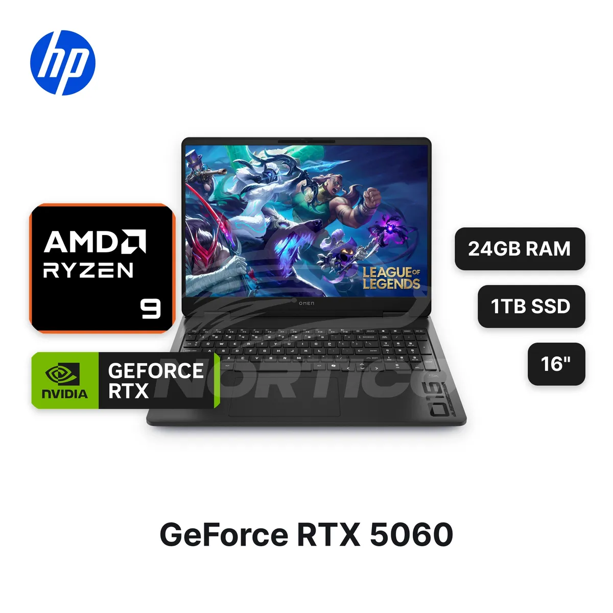 HP - LaptopHPOMEN 16-AP0008LA Ryzen 9-8940HX 24GB 1TB SSD RTX 5060 16 C2DA1LAABM