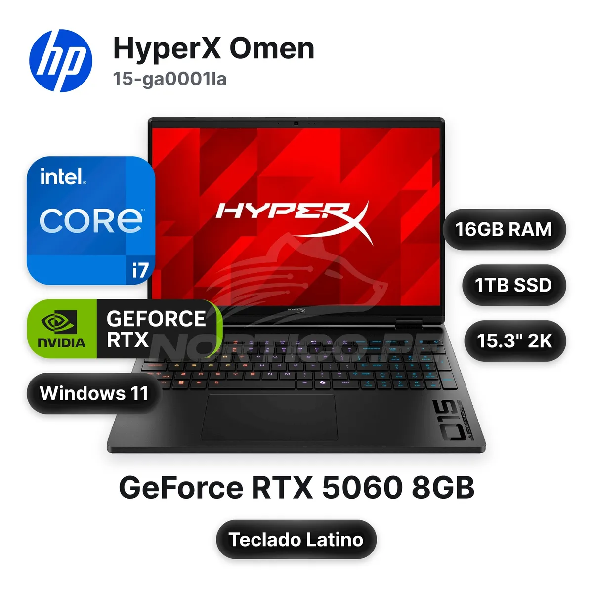 HP - Laptop HP HyperX OMEN 15-ga0001la Core I7-14650HX 16GB1TB SSD RTX 5060 15.3" (D62W3LA#ABM)