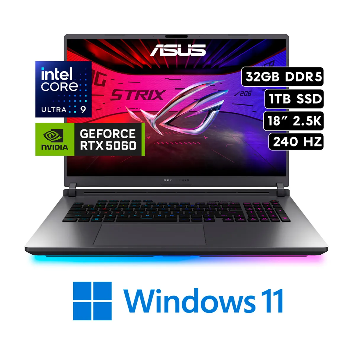 ASUS - LAPTOP ASUS ROG STRIX G18 G15LM-IS96 Core™ Ultra 9 275HX 32GB RAM 1T SSD RTX™5060 WQXGA 18" WIN11