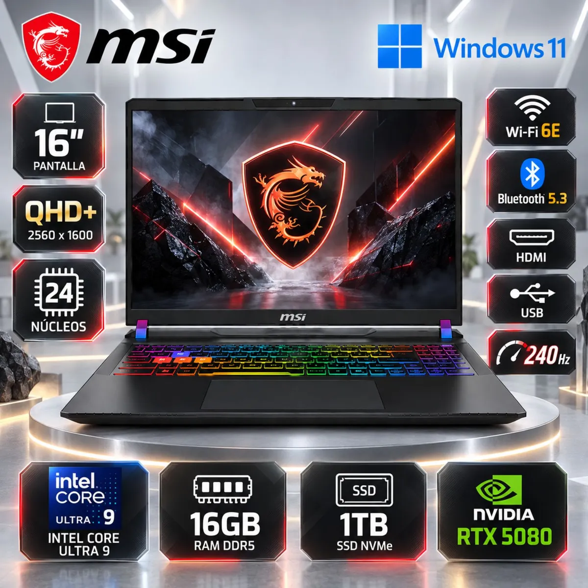 Msi - LAPTOP MSI VECTOR 16 HX AI A2XWIG-400US INTEL CORE ULTRA 9 16GB RAM 1TB SSD NVIDIA RTX 5080 16” QHD+