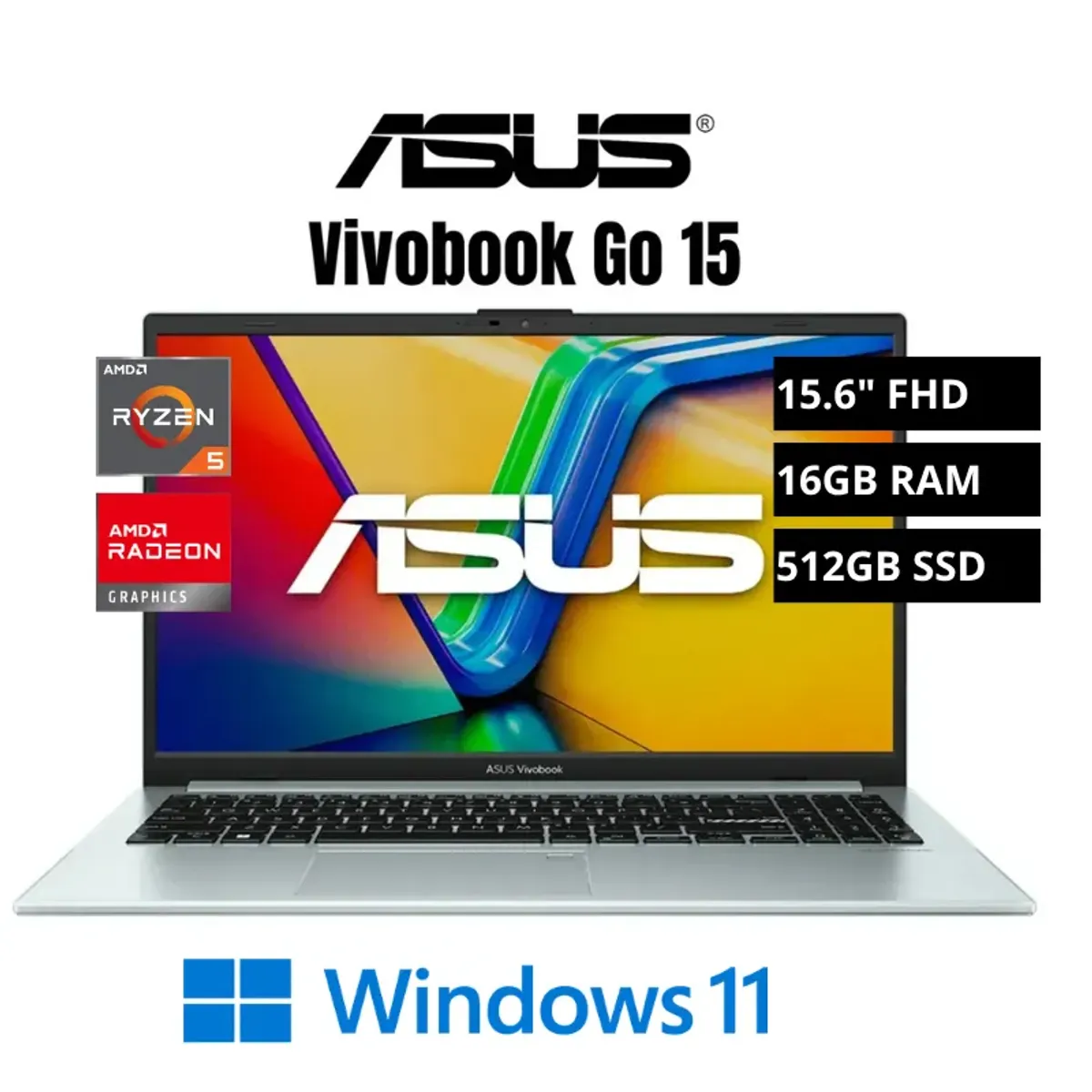 ASUS - Laptop ASUS Vivobook GO 15 E1504FA-BQ2937 Ryzen 5-40 16GB 512GB SSD 15.6" FHD Win11 Pro Green Grey