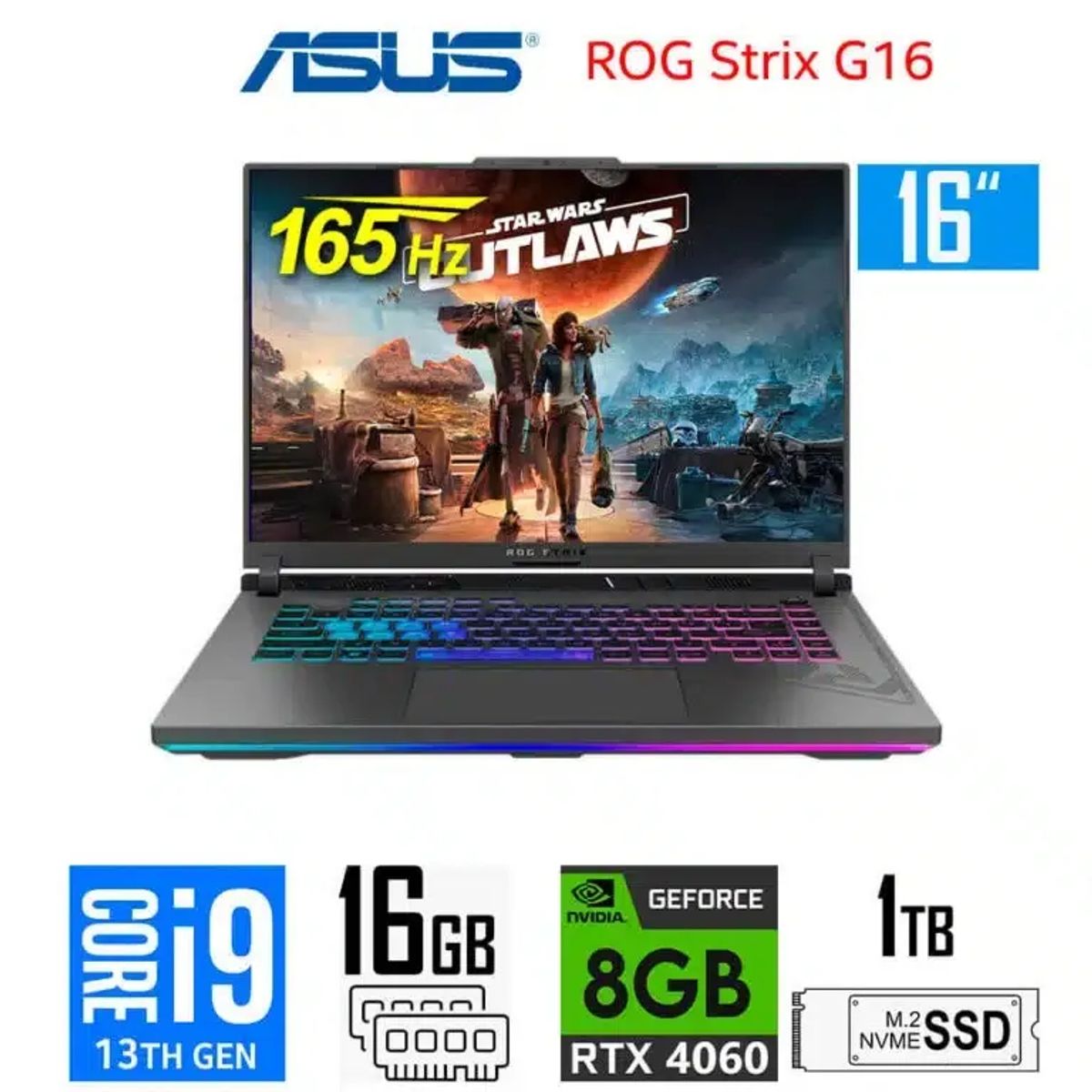ASUS - ASUS ROG STRIX G16 G614JV-AS94 INTEL CORE I9-13980HX 16GB 1TB  16'' WUXGA 8GB RTX4060 WIN 11