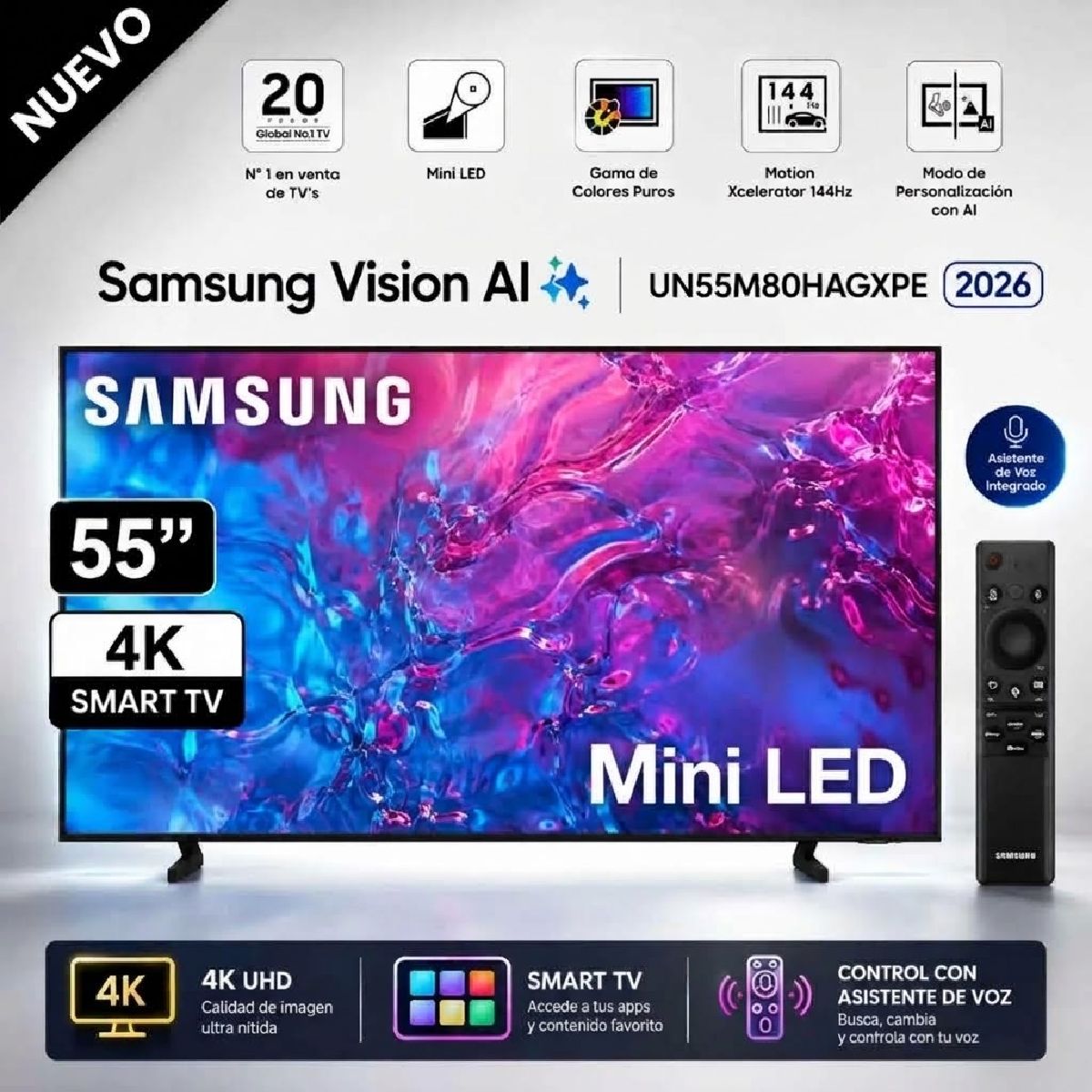SAMSUNG - Televisor Samsung Smart TV 55" UN55M80HAGXPE Mini LED 4K Vision AI - 2026