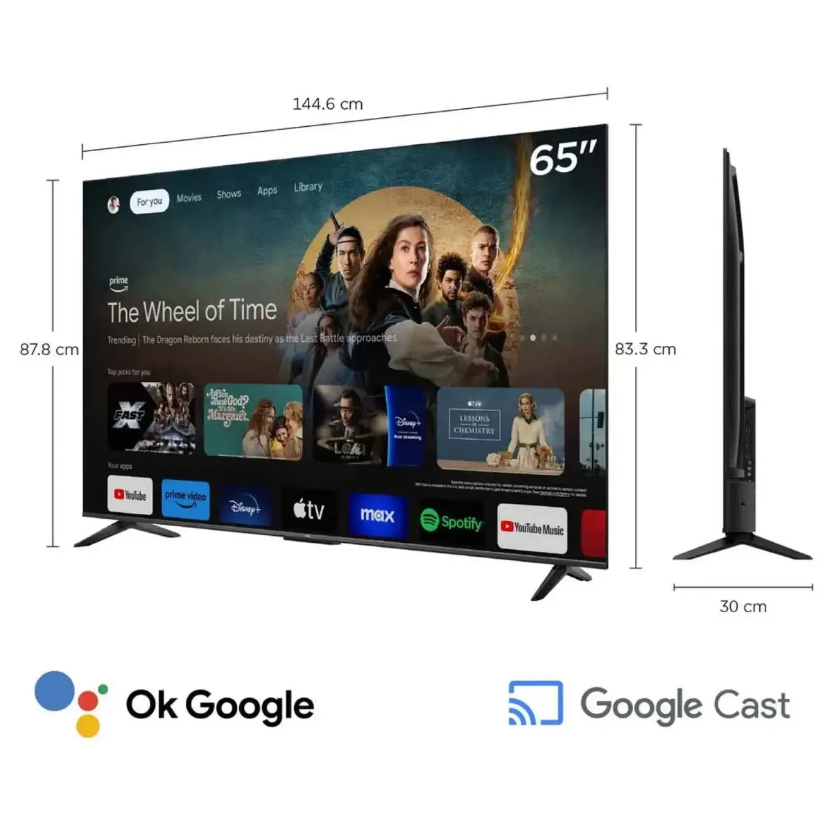 Televisor TCL 65 Pulg LED 4K 65V6C Google TV 2025 + Rack Móvil TCL ...