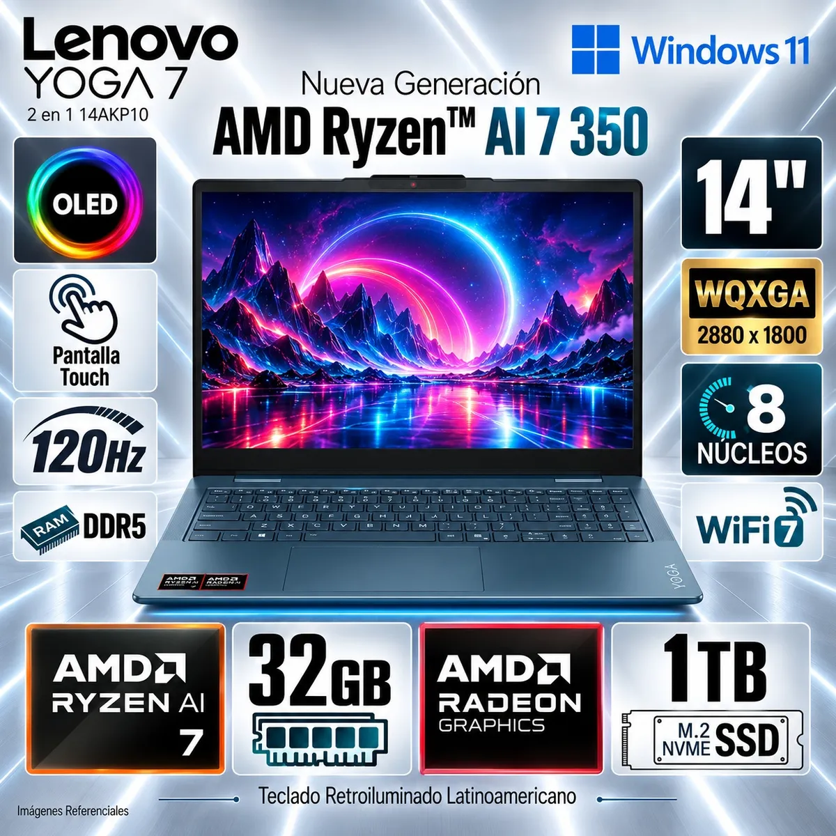 LENOVO - Laptop Lenovo Yoga 7 2-En-1 14AKP10 Ryzen AI 7 350 / Ram 32Gb / Ssd 1TB / Pantalla 14" - 83JR006YLM