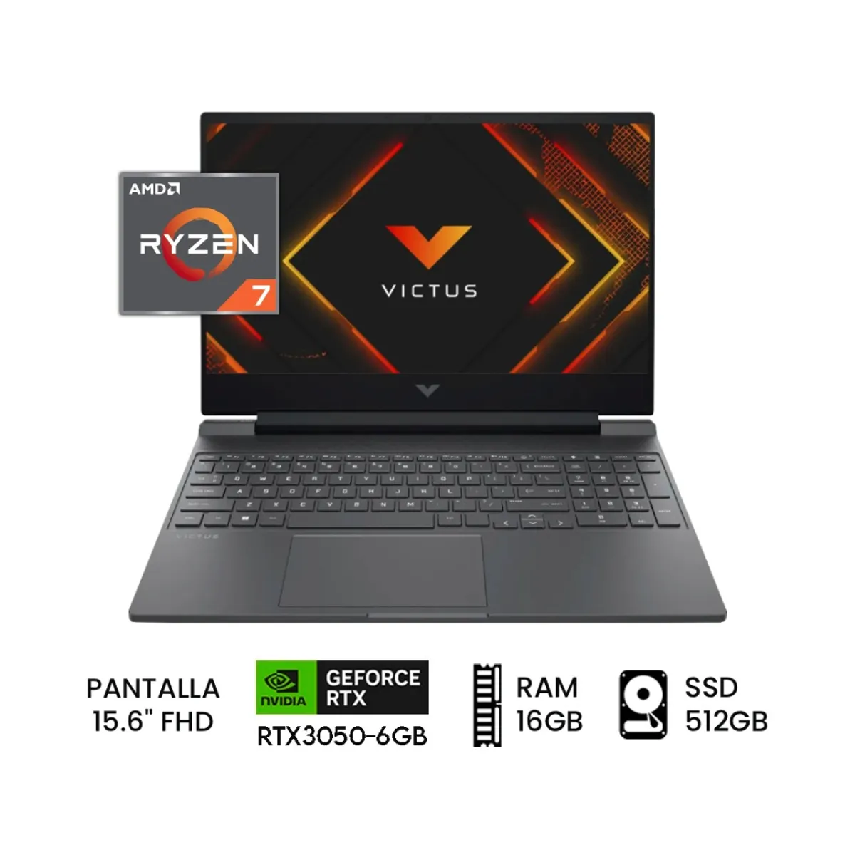 HP - LAPTOP GAMER HP VICTUS AMD Ryzen 7-7445HS RAM 16GB SSD 512GB RTX 3050 6GB 15.6" FHD 144 HZ