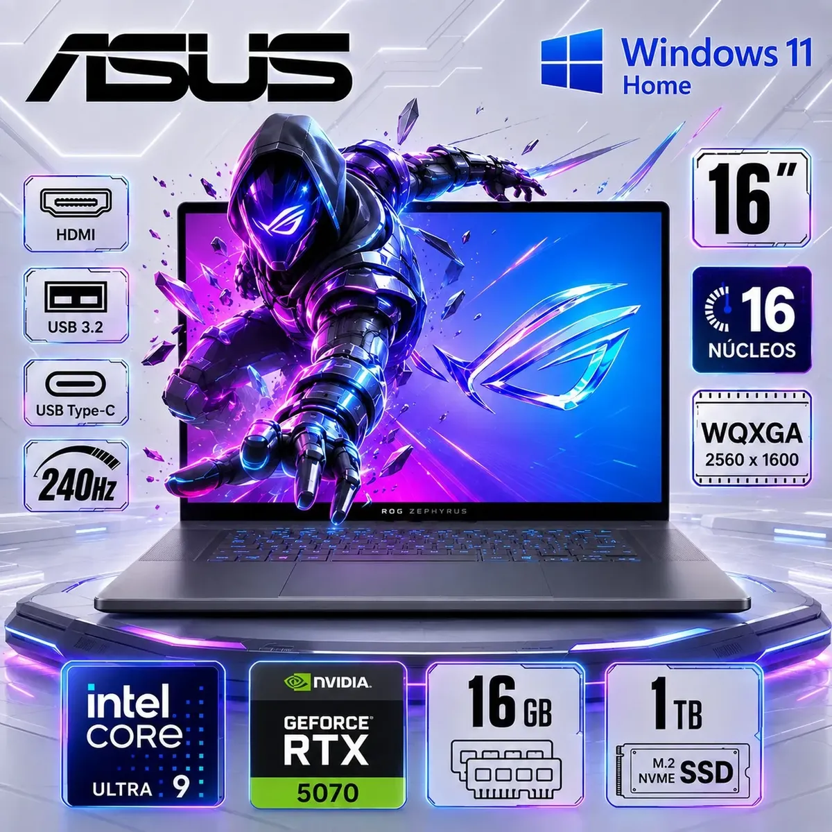 ASUS - Laptop Gamer Asus ROG Zephyrus G16 Ultra 9 285H 16GB 1TB SSD RTX 5070 8GB GU605CP-G16.U95070