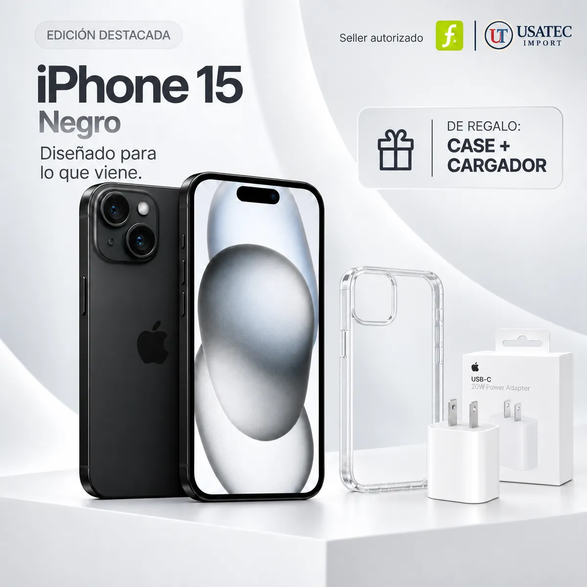 APPLE - Apple iPhone 15 128GB + Case Transparente + Cargador