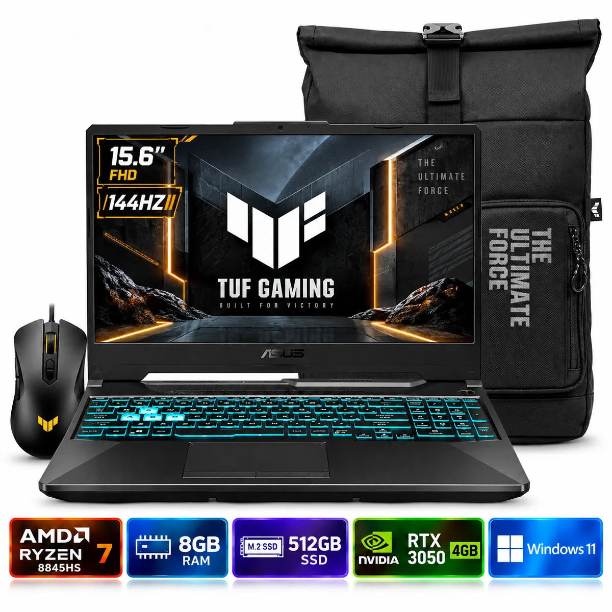ASUS - Laptop Asus Tuf A15 Ryzen 7-8845HS 8Gb Ram 512Gb Ssd Rtx 3050 4Gb 15.6" Fhd 144Hz Win11