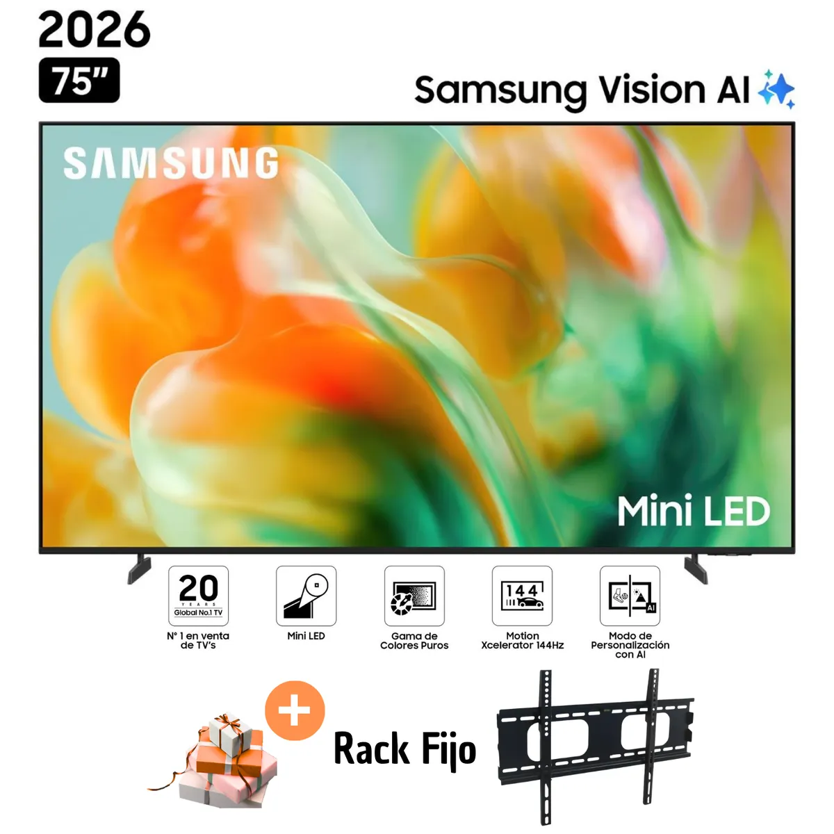 SAMSUNG - Televisor Samsung 75'' Mini LED M80H Vision AI Smart TV nuevo modelo 2026 + Rack Fijo