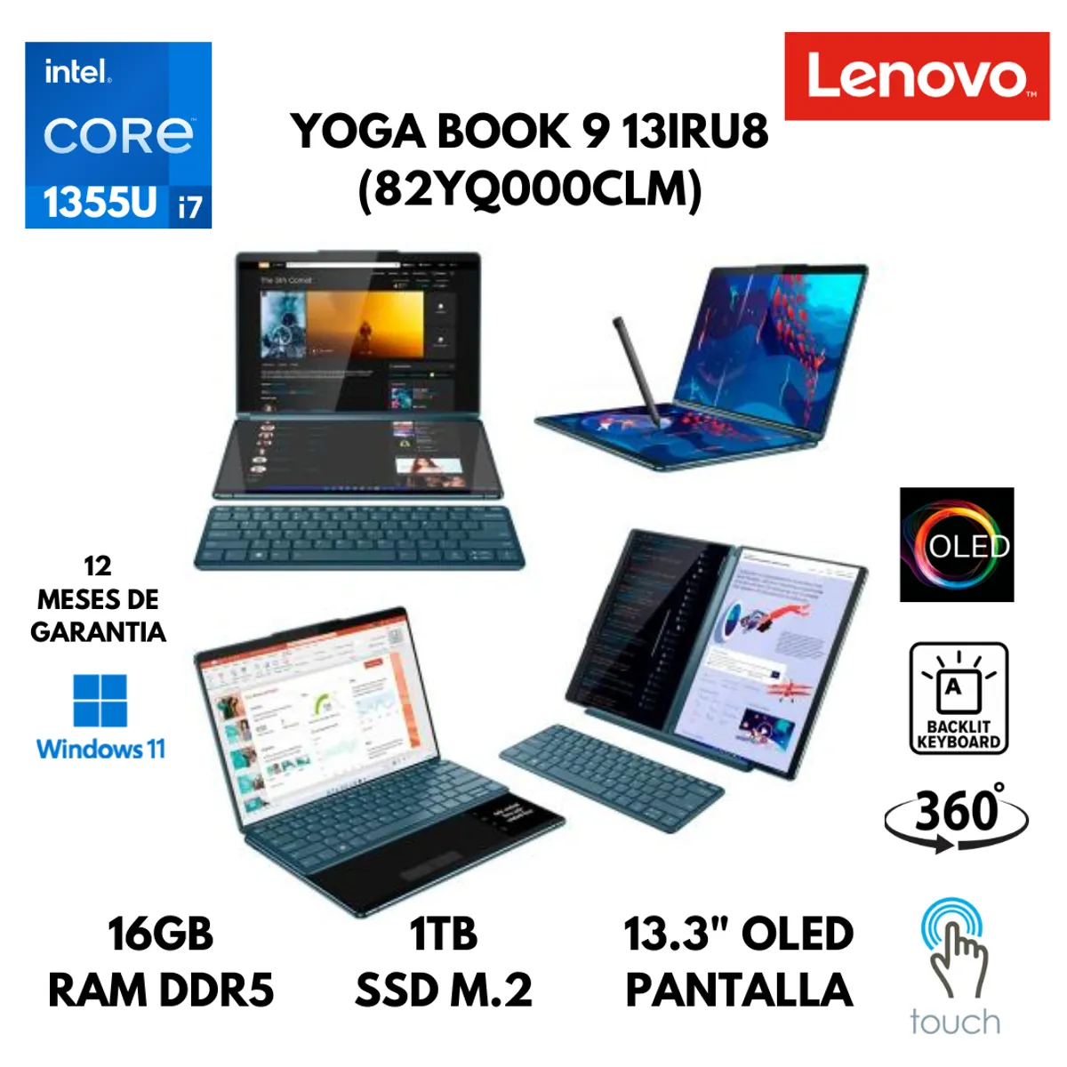 LENOVO - LAPTOP LENOVO YOGA BOOK 9 13IRU8 CORE I7-1355U 16GB RAM DDR5 1TB SSD 13.3" OLED WINDOWS 11