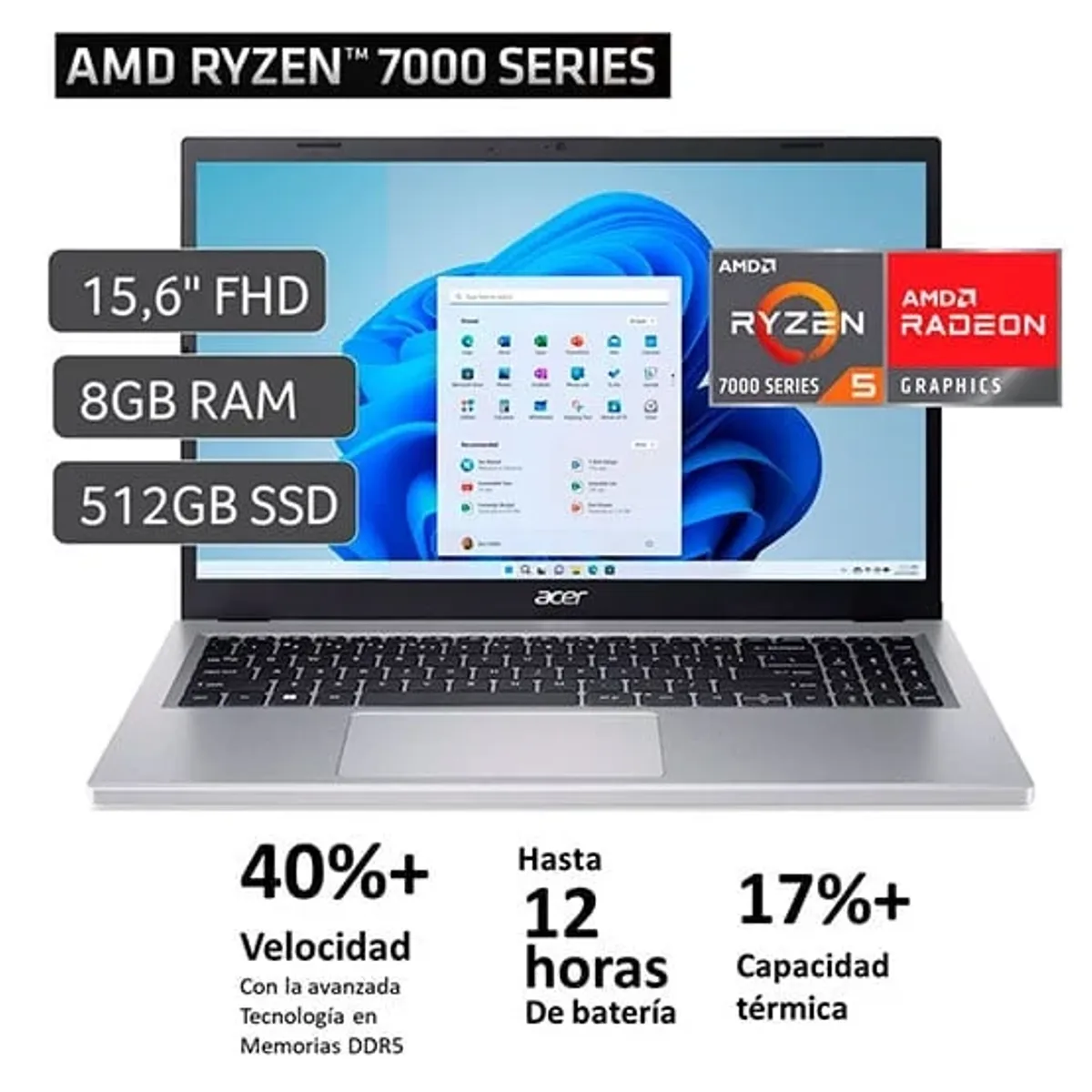 ACER - ACER ASPIRE 3 A315-24P-R9AU AMD RYZEN 5 7520U 8GB 512GB SSD 15.6 FHD WIN 11