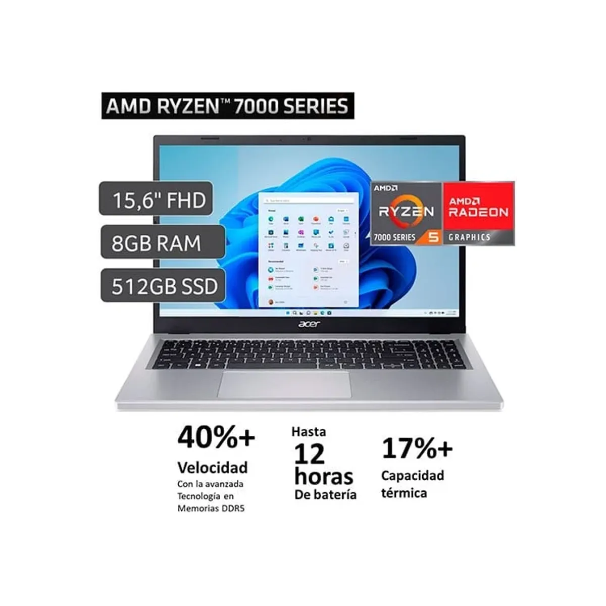 ACER - ACER ASPIRE 3 A315-24P-R9AU AMD RYZEN 5 7520U 8GB 512GB SSD 15.6 FHD WIN 11