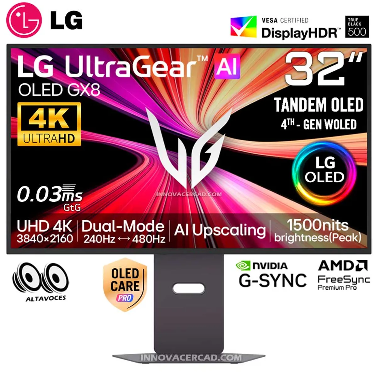 LG - Monitor LG UltraGear Tandem OLED 4TA GEN 32GX870B-B 32" UHD 4K 240HZ, FHD 480HZ, 0.03MS