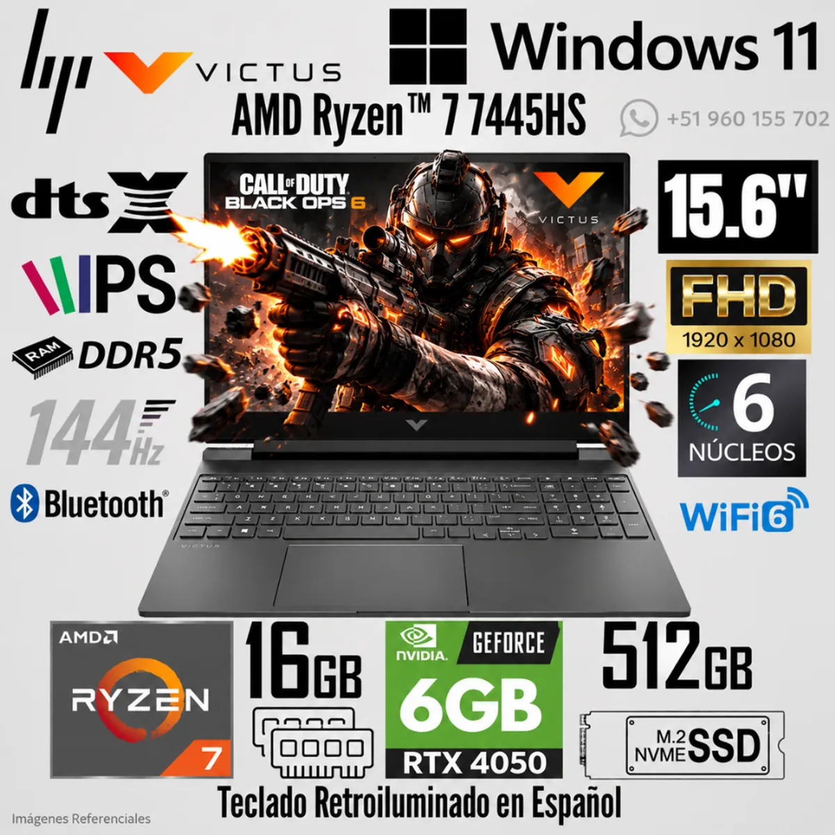 HP - Laptop HP Victus Gaming 15-FB3022LA AMD Ryzen 7 7445HS 16GB RAM 512GB SSD RTX 4050-6GB 15.6"  FHD
