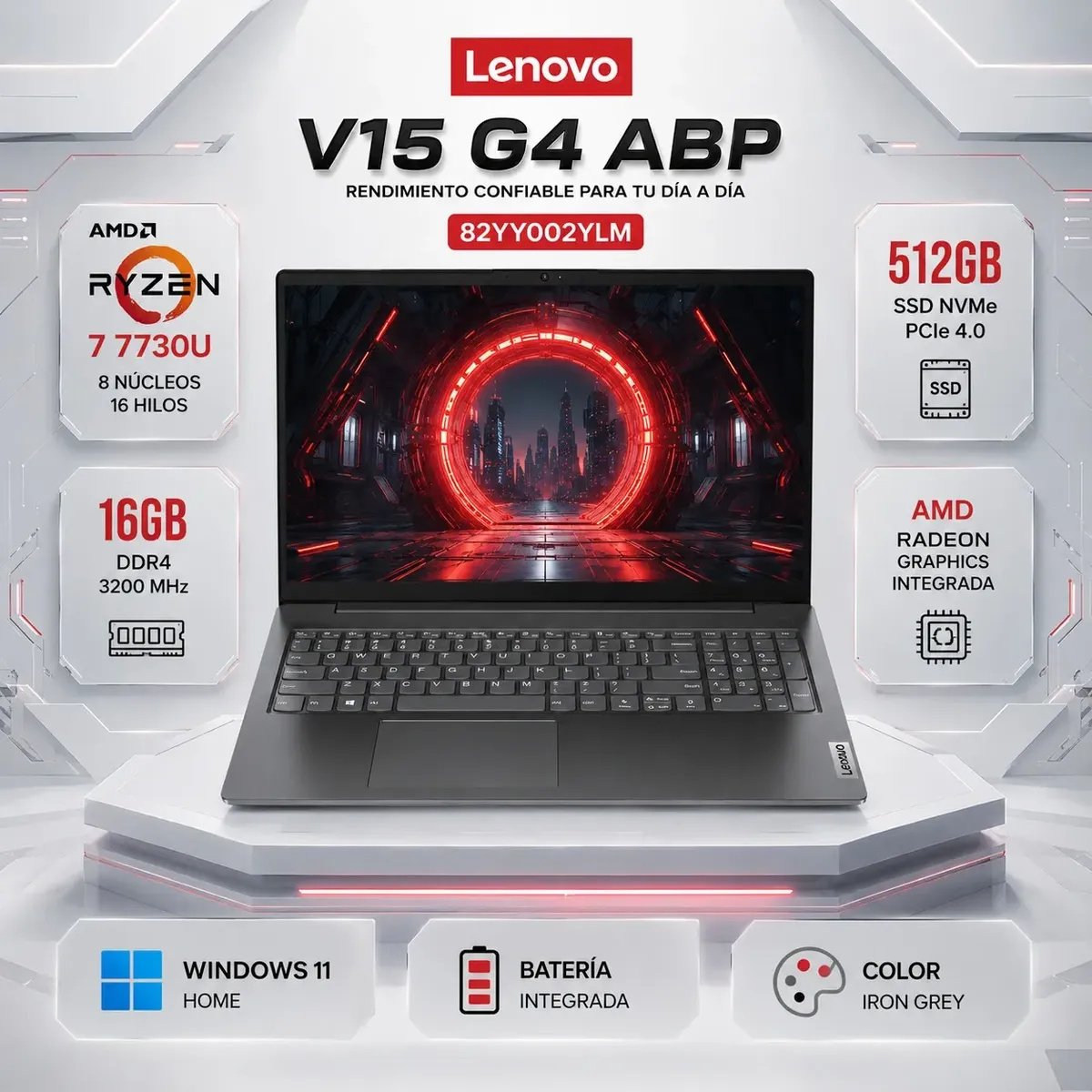 LENOVO - Laptop Lenovo V15 G4 ABP Ryzen 7 7730U 16GB 512GB SSD 15.6" FHD Radeon 82YY002YLM