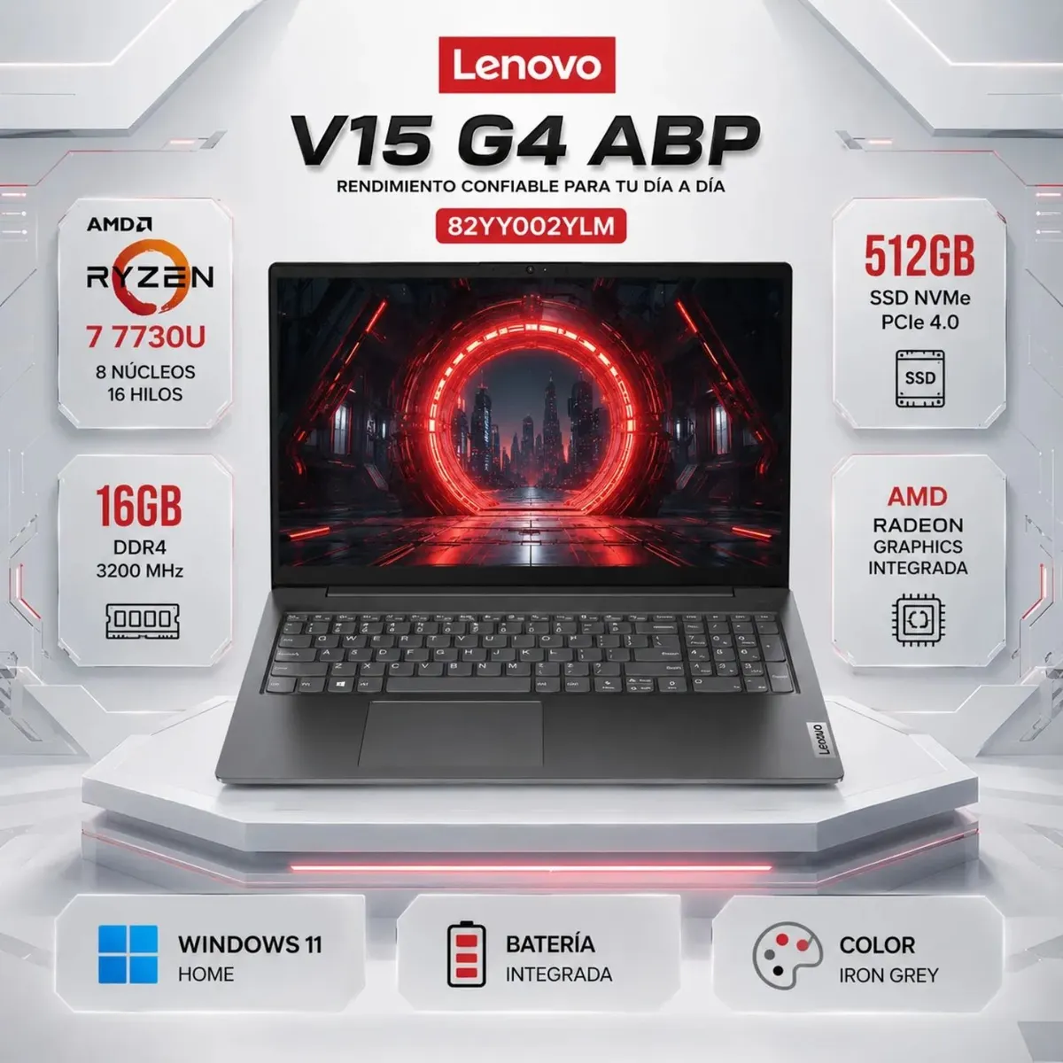 LENOVO - Laptop Lenovo V15 G4 ABP Ryzen 7 7730U 16GB 512GB SSD 15.6" FHD Radeon 82YY002YLM