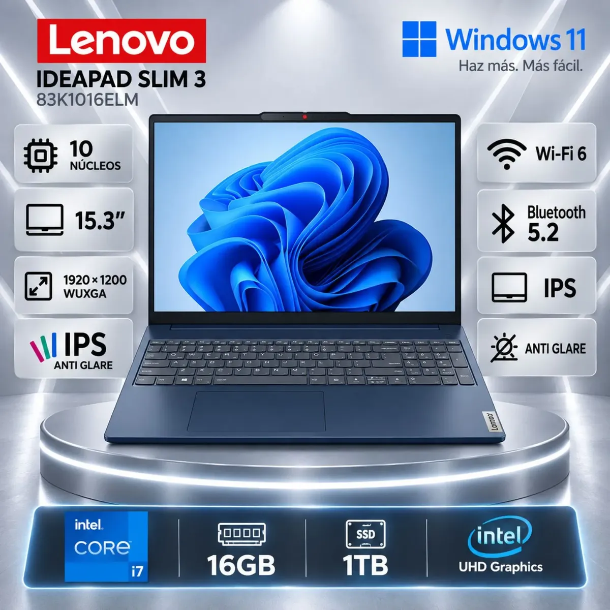 LENOVO - Laptop Lenovo IdeaPad Slim 3 15IRH10 Intel Core i7-13620H 16GB RAM 1TB 15.3" WUXGA -  83K1016ELM