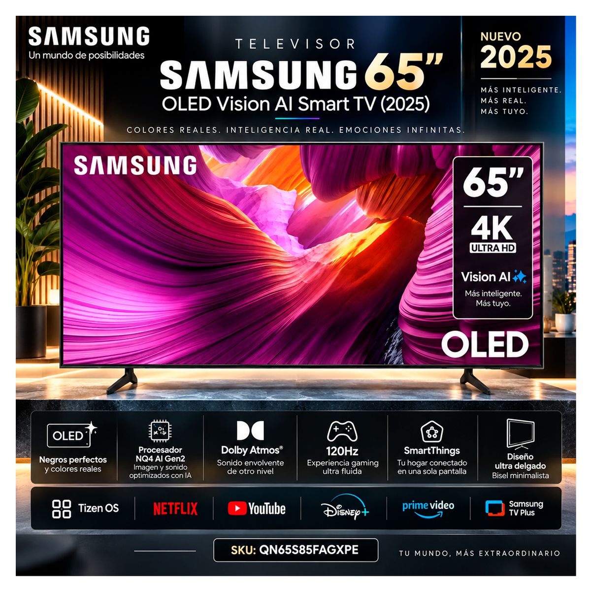 SAMSUNG - Televisor Samsung 65 OLED QN65S85FAGXPE Vision AI- Modelo nuevo
