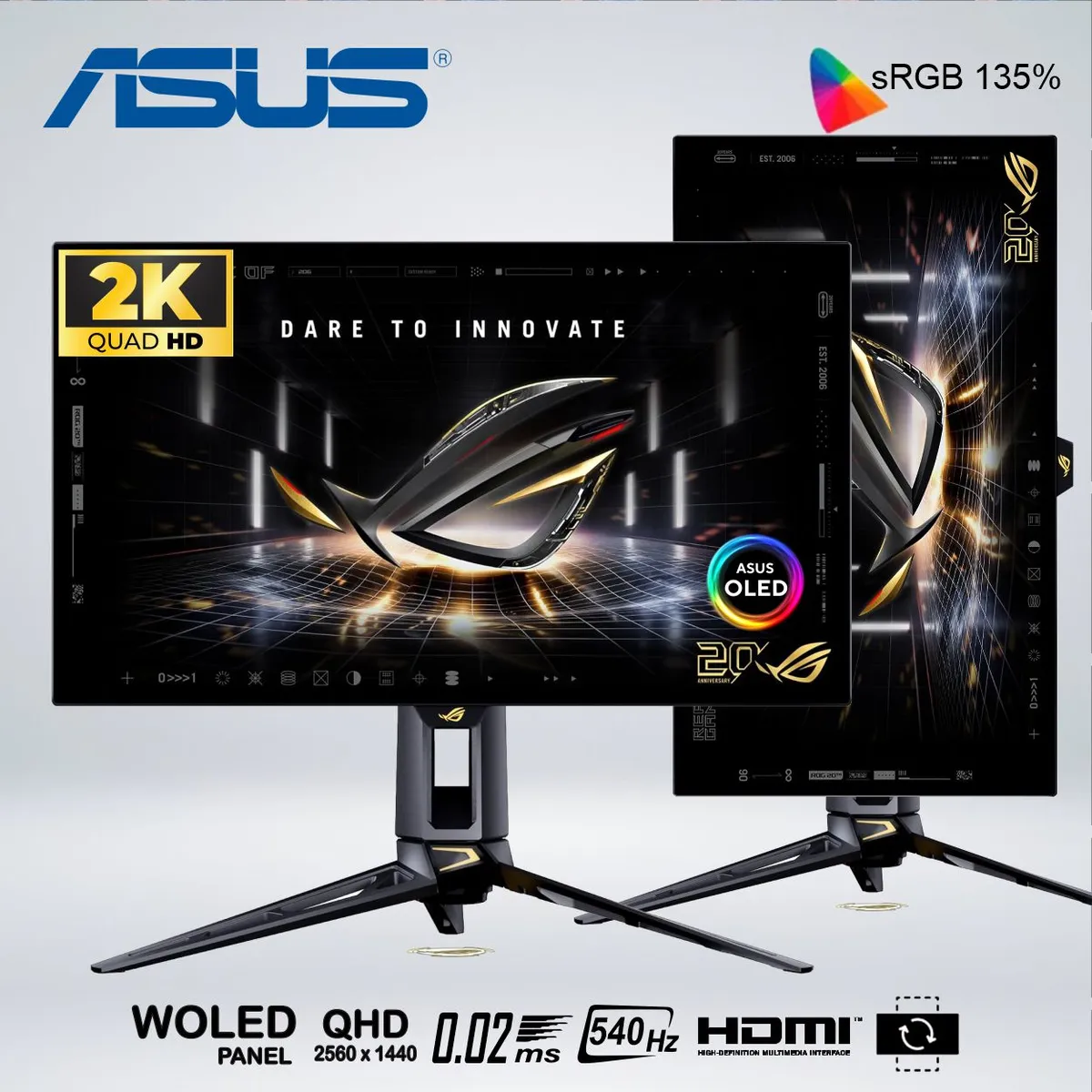 ASUS - MONITOR GAMER ASUS ROG STRIX PG27AQWP-G 27 " WOLED QHD 540HZ  0.02MS, G-SYNC, FREESYNC