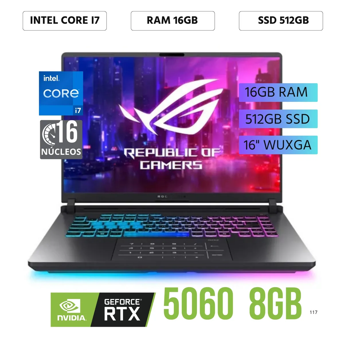 ASUS - Laptop Asus Rog Strix G165W-RV165W CORE I7- 14650HX Ram 16Gb 512GB SSD RTX 5060 8Gb 16"WUXGA Win 11